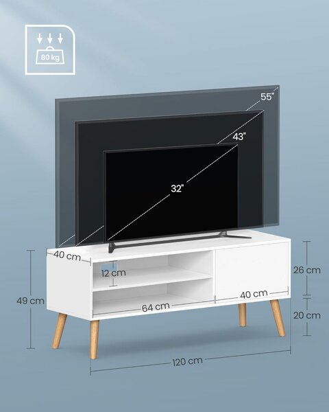 Έπιπλο TV, Vasagle, Λευκό, 120x40x49 cm