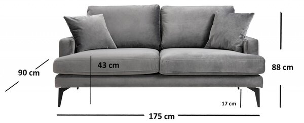 2θέσιος καναπές Leyla Ανθρακί 180x63 cm