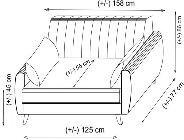 Αναδιπλούμενος καναπές 2 θέσεων Nabulsi Γκρι 127x46 cm