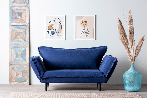Αναδιπλούμενος καναπές 2 θέσεων Rahim Μπλε 150x80 cm