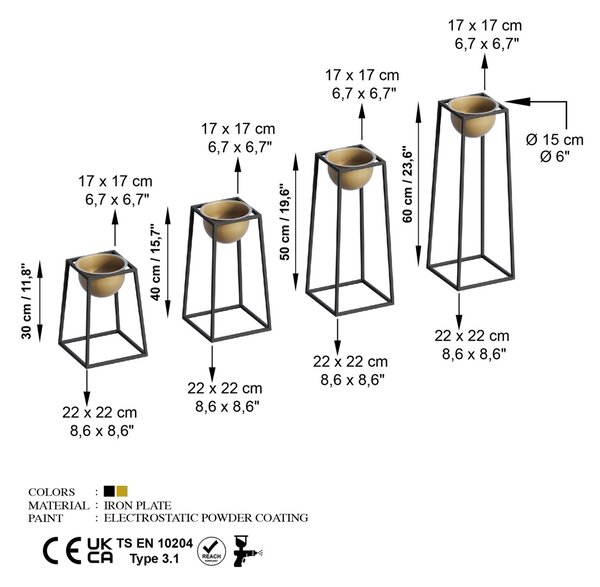 Διακοσμητική Γλάστρα GED018A Χρυσό 17x30x30 cm