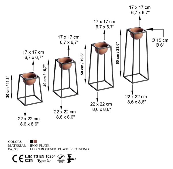 Διακοσμητική Γλάστρα GED018B Χάλκινο 17x30x30 cm