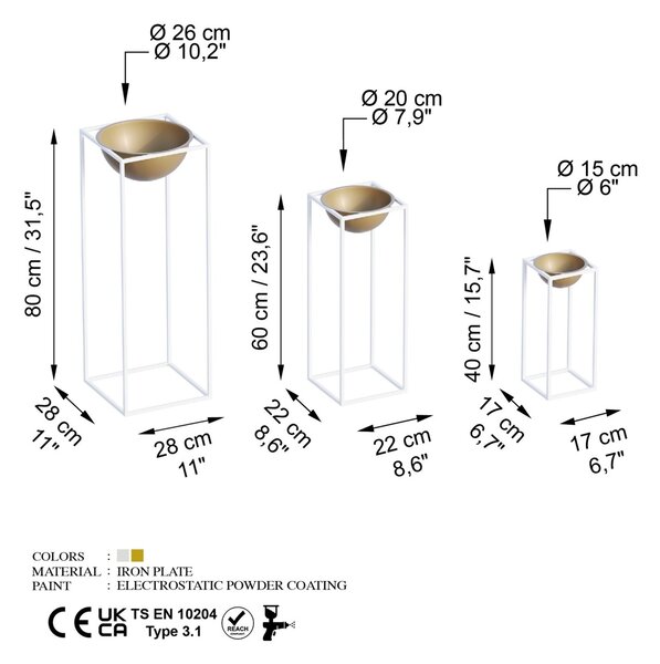 Διακοσμητική Γλάστρα GED019C Χρυσό 28x80x28 cm