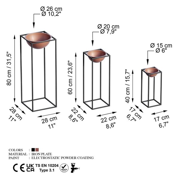 Διακοσμητική Γλάστρα GED019B Χάλκινο 28x80x28 cm