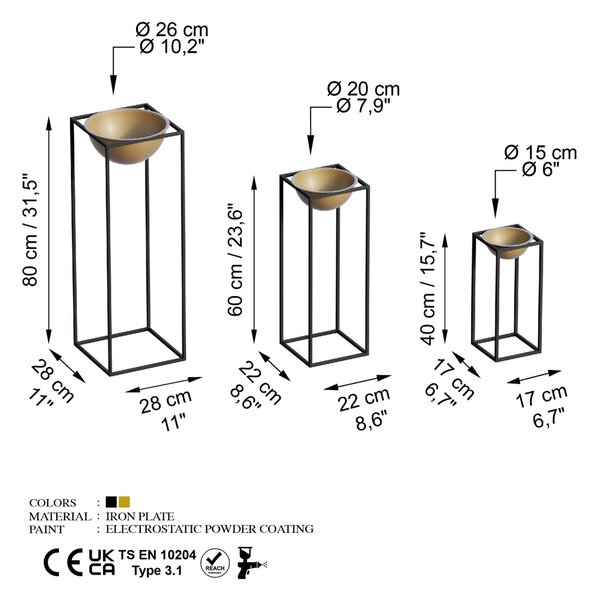 Διακοσμητική Γλάστρα GED019A Χρυσό 28x80x28 cm