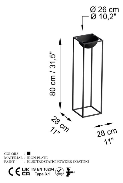 Διακοσμητική Γλάστρα GED020 Μαύρο 28x80x28 cm