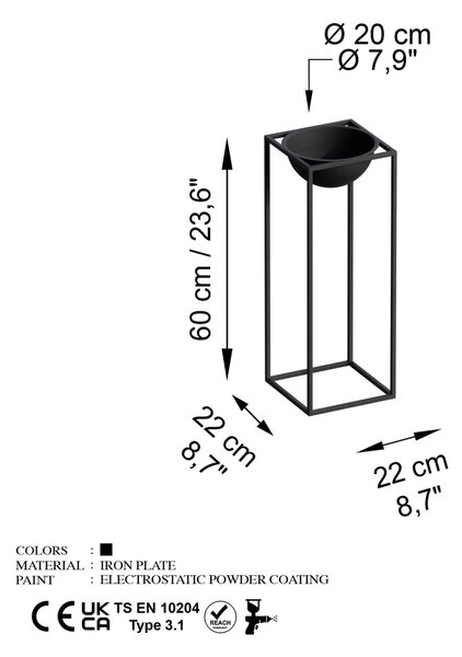 Διακοσμητική Γλάστρα GED021 Μαύρο 22x60x22 cm