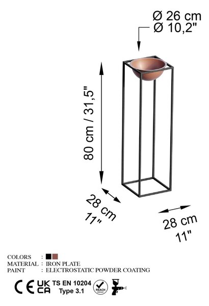Διακοσμητική Γλάστρα GED020B Χάλκινο 28x80x28 cm