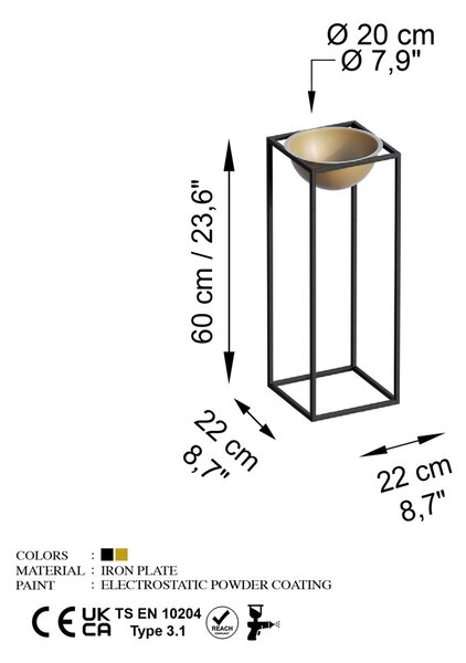 Διακοσμητική Γλάστρα GED021A Χρυσό 22x60x22 cm