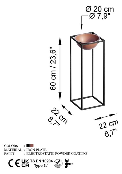 Διακοσμητική Γλάστρα GED021B Χάλκινο 22x60x22 cm