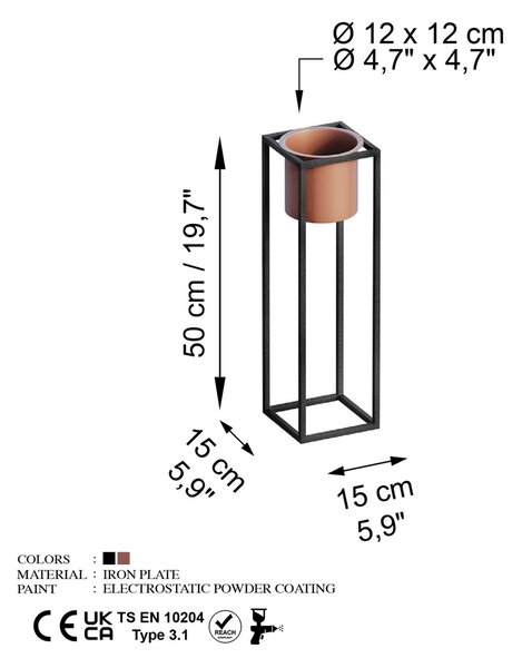 Διακοσμητική Γλάστρα GED023B Χάλκινο 15x50x15 cm