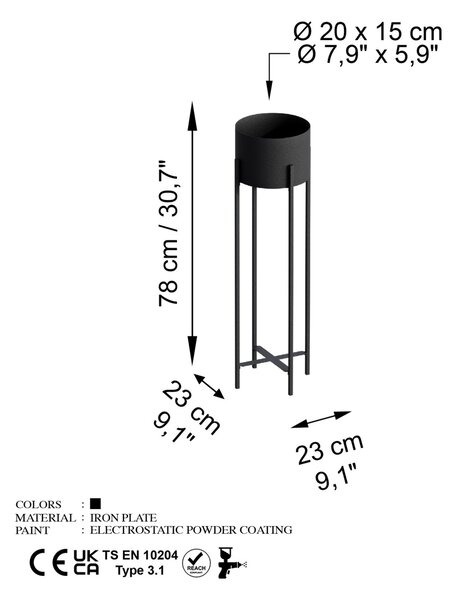 Διακοσμητική Γλάστρα GED025 Μαύρο 23x78x23 cm