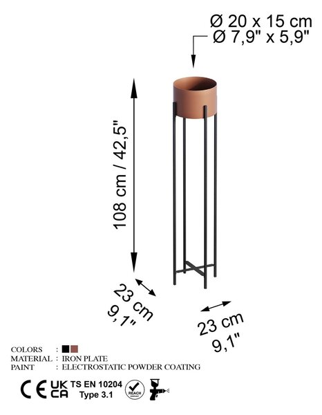 Διακοσμητική Γλάστρα GED024B Χάλκινο 23x108x23 cm
