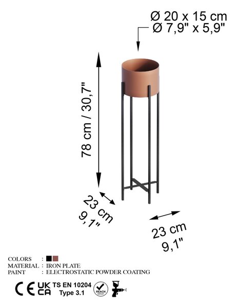 Διακοσμητική Γλάστρα GED025B Χάλκινο 23x78x23 cm