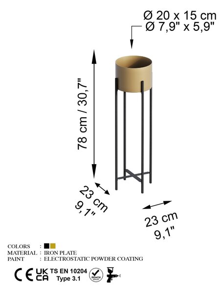 Διακοσμητική Γλάστρα GED025A Χρυσό 23x78x23 cm