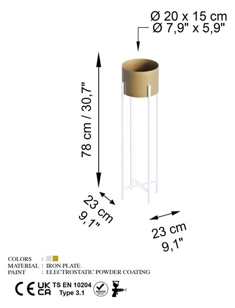 Διακοσμητική Γλάστρα GED025C Χρυσό 23x78x23 cm