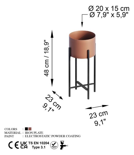 Διακοσμητική Γλάστρα GED026B Χάλκινο 23x48x23 cm