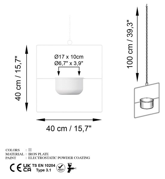Διακοσμητική Γλάστρα Pandantif Λευκό 40x40x17 cm