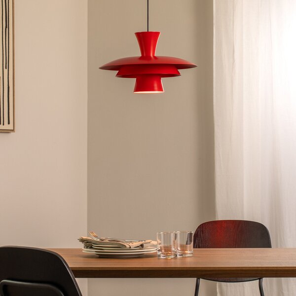 Luminex Κρεμαστό φωτιστικό Plato, κόκκινο, μέταλλο, Ø 38 cm, E27, ρυθμιζόμενος, Κόκκινο, Σαλόνι / τραπεζαρία, Μέταλλο, σύγχρονο