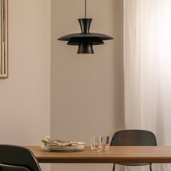 Luminex Κρεμαστό φωτιστικό Plato, μαύρο, μέταλλο, Ø 38 cm, E27, ρυθμιζόμενος, Μαύρο, Σαλόνι / τραπεζαρία, Μέταλλο, σύγχρονο