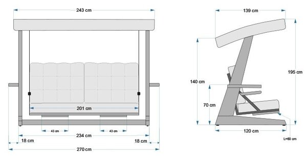 Κούνια Κήπου 3 Θέσεων Luna Deluxe 2600, Μπεζ, 260x200x195 cm
