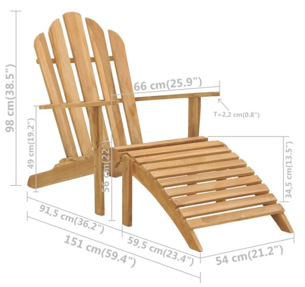 VidaXL Καρέκλα Adirondack με Υποπόδιο από Μασίφ Ξύλο Teak