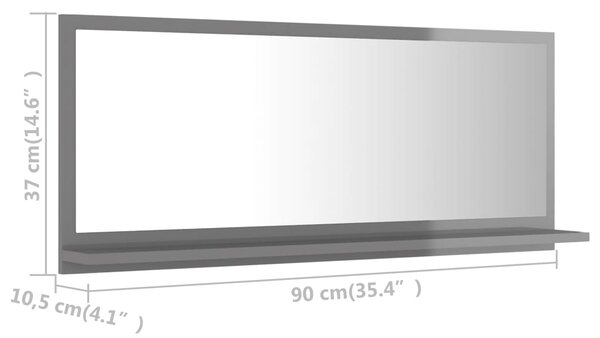 VidaXL Καθρέφτης Μπάνιου Γυαλιστερό Γκρι 90x10,5x37 εκ. Επεξ. Ξύλο