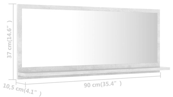 VidaXL Καθρέφτης Μπάνιου Γκρι Σκυροδέματος 90x10,5x37 εκ. Μοριοσανίδα