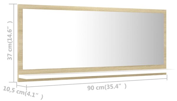 VidaXL Καθρέφτης Μπάνιου Λευκό/Sonoma Δρυς 90x10,5x37 εκ. Μοριοσανίδα