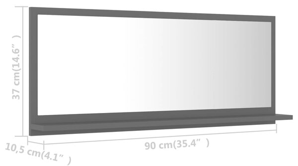 VidaXL Καθρέφτης Μπάνιου Γκρι 90 x 10,5 x 37 εκ. Μοριοσανίδα