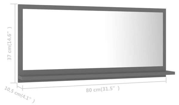 VidaXL Καθρέφτης Μπάνιου Γκρι 80 x 10,5 x 37 εκ. Μοριοσανίδα