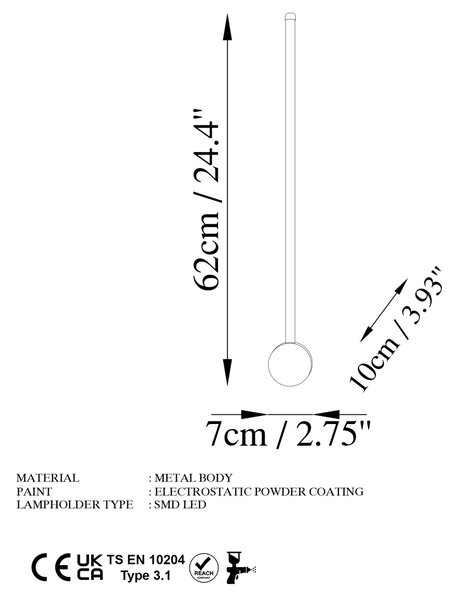 Φωτιστικό Τοίχου Sword, Μαύρο, 62x10x7 cm