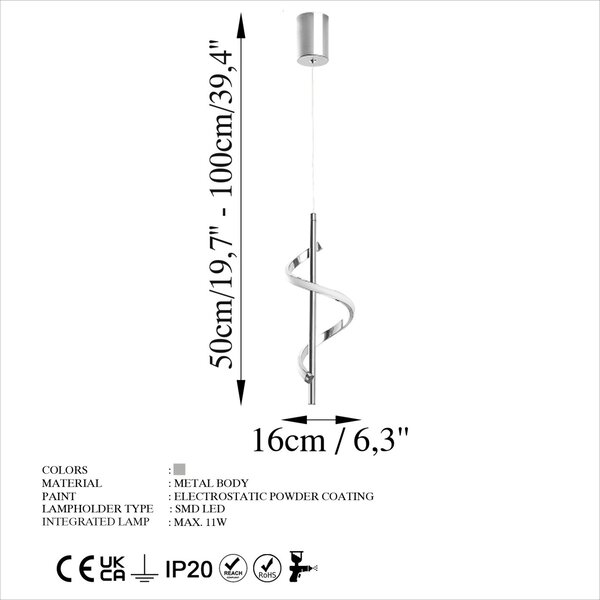 Φωτιστικό οροφής Likma Ασημί 16x50-100x16 cm