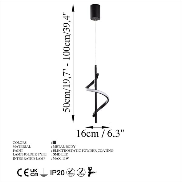 Φωτιστικό οροφής Likma Μαύρο 16x50-100x16 cm