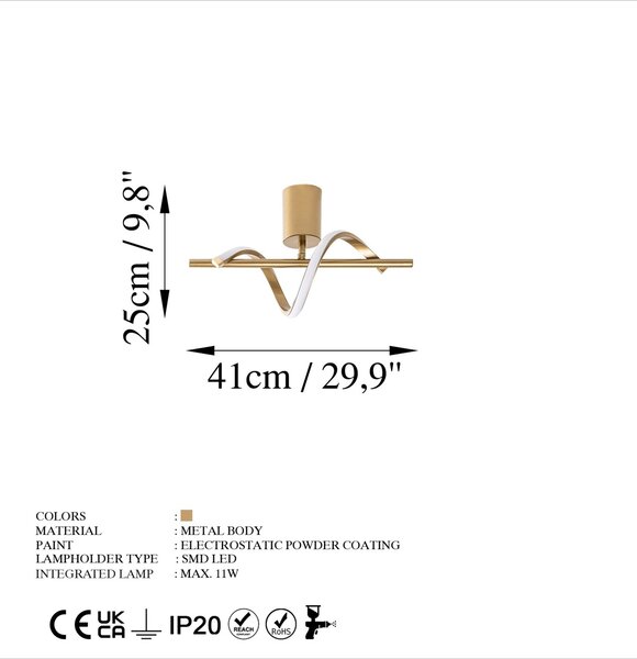 Φωτιστικό οροφής Likma Χρυσό 41x16x25 cm