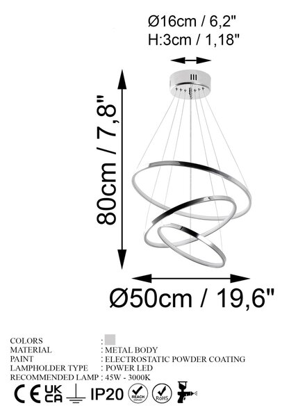 Φωτιστικό οροφής Simit Ασημί 50x80x50 cm