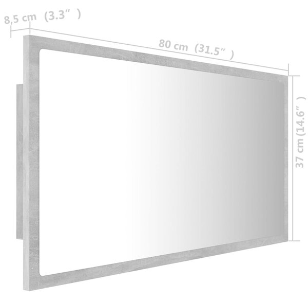 VidaXL Καθρέφτης Μπάνιου Γκρι Σκυροδέματος 80x8,5x37 εκ. Ακρυλικός