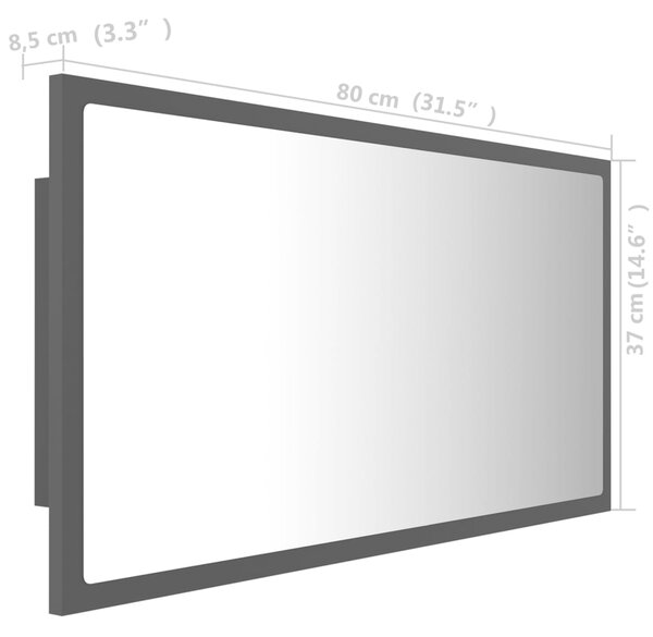 VidaXL Καθρέφτης Μπάνιου με LED Γκρι 80x8,5x37 εκ. από Ακρυλικός