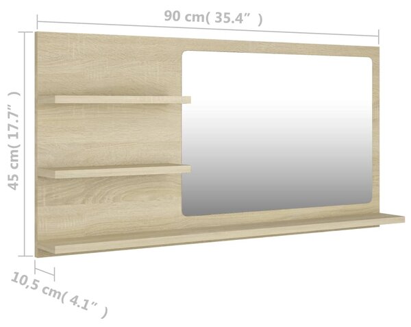 VidaXL Καθρέφτης Μπάνιου Sonoma Δρυς 90 x 10,5 x 45 εκ. Επεξ. Ξύλο