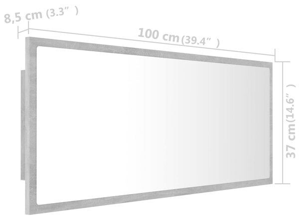 VidaXL Καθρέφτης Μπάνιου Γκρι Σκυροδέματος 100x8,5x37 εκ. Ακρυλικός