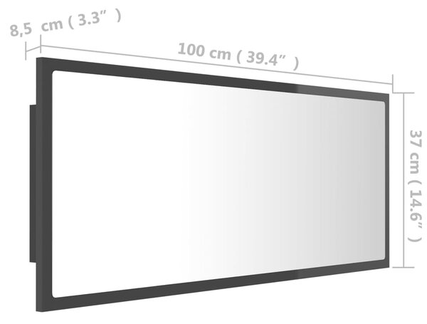 VidaXL Καθρέφτης Μπάνιου με LED Γυαλ. Γκρι 100x8,5x37 εκ. Ακρυλικός