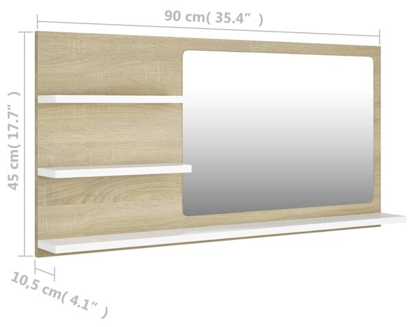 VidaXL Καθρέφτης Μπάνιου Λευκό/Sonoma Δρυς 90x10,5x45 εκ. Μοριοσανίδα