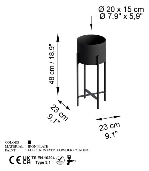 Διακοσμητική Γλάστρα GED Μαύρο 23x48x23 cm