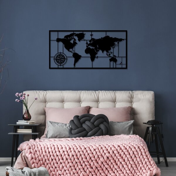 Μεταλλικός πίνακας World Μαύρο 121x60 cm