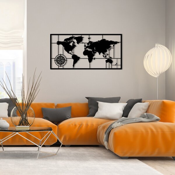 Μεταλλικός πίνακας World Μαύρο 121x60 cm