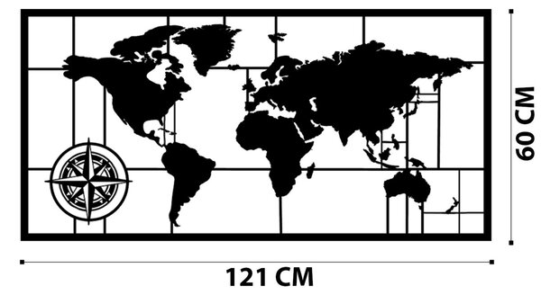Μεταλλικός πίνακας World Μαύρο 121x60 cm