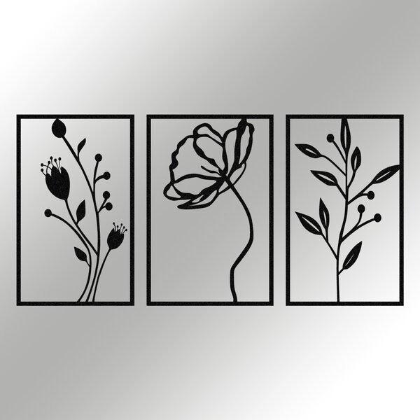 Μεταλλικός πίνακας Flowers Μαύρο 70x39 cm