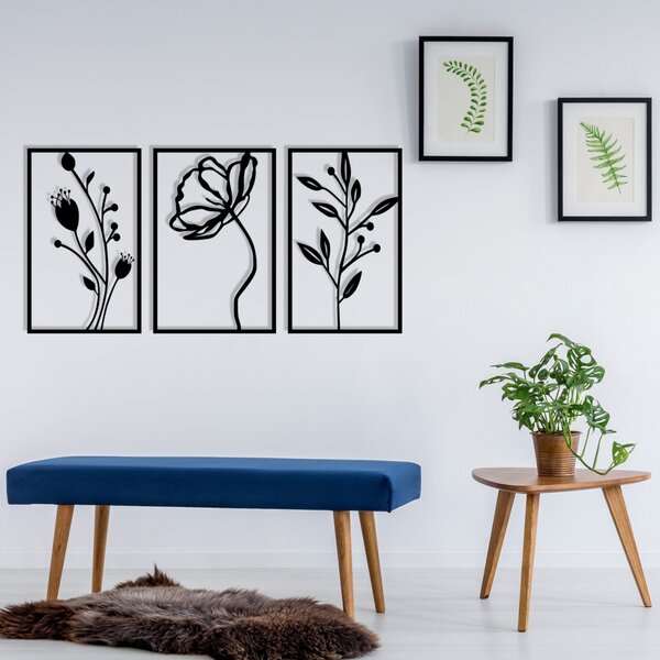 Μεταλλικός πίνακας Flowers Μαύρο 70x39 cm