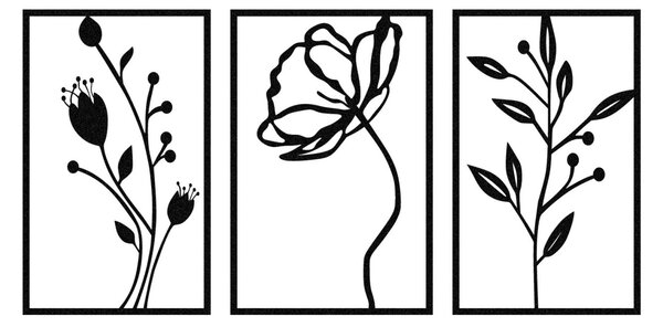 Μεταλλικός πίνακας Flowers Μαύρο 70x39 cm