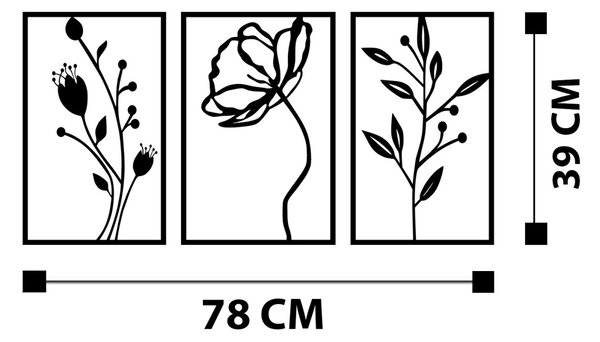 Μεταλλικός πίνακας Flowers Μαύρο 70x39 cm